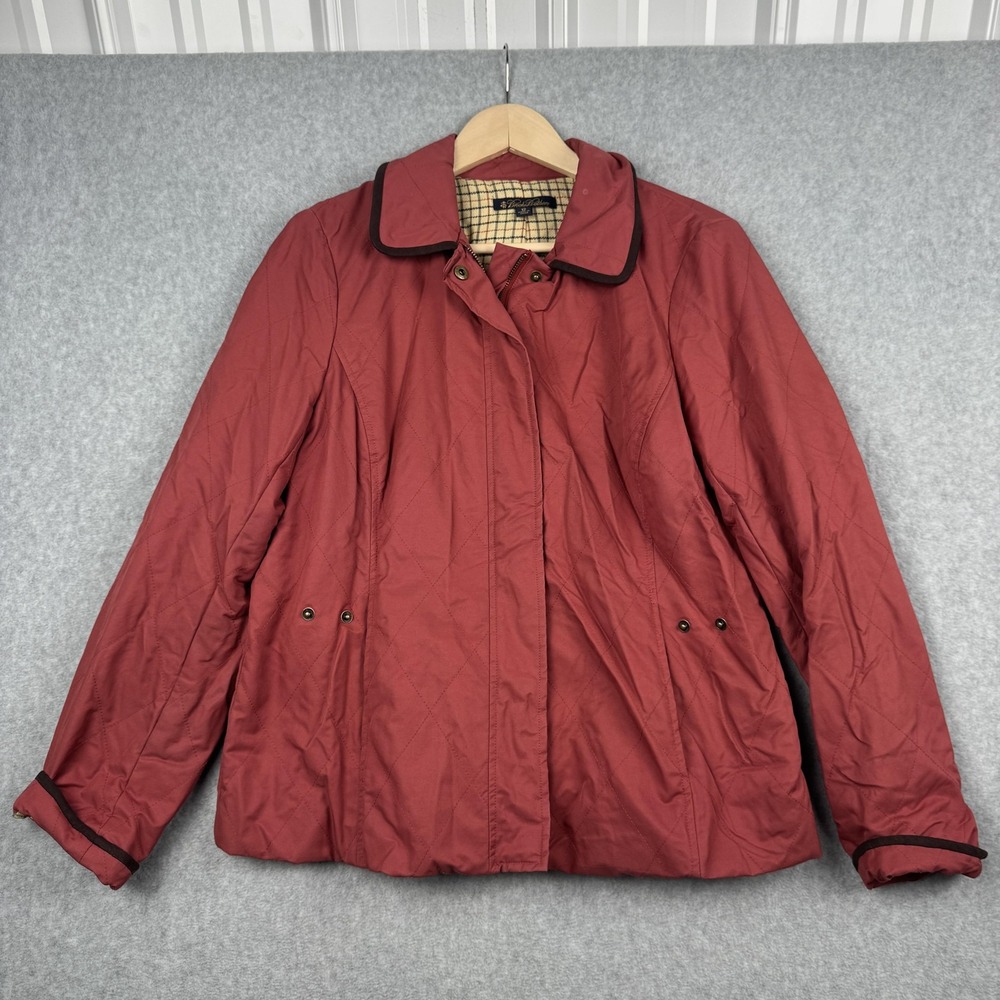 Brooks Brothers Quilted Jacket Womens 12 Red Plaid Lined Barn Coat Chore Country